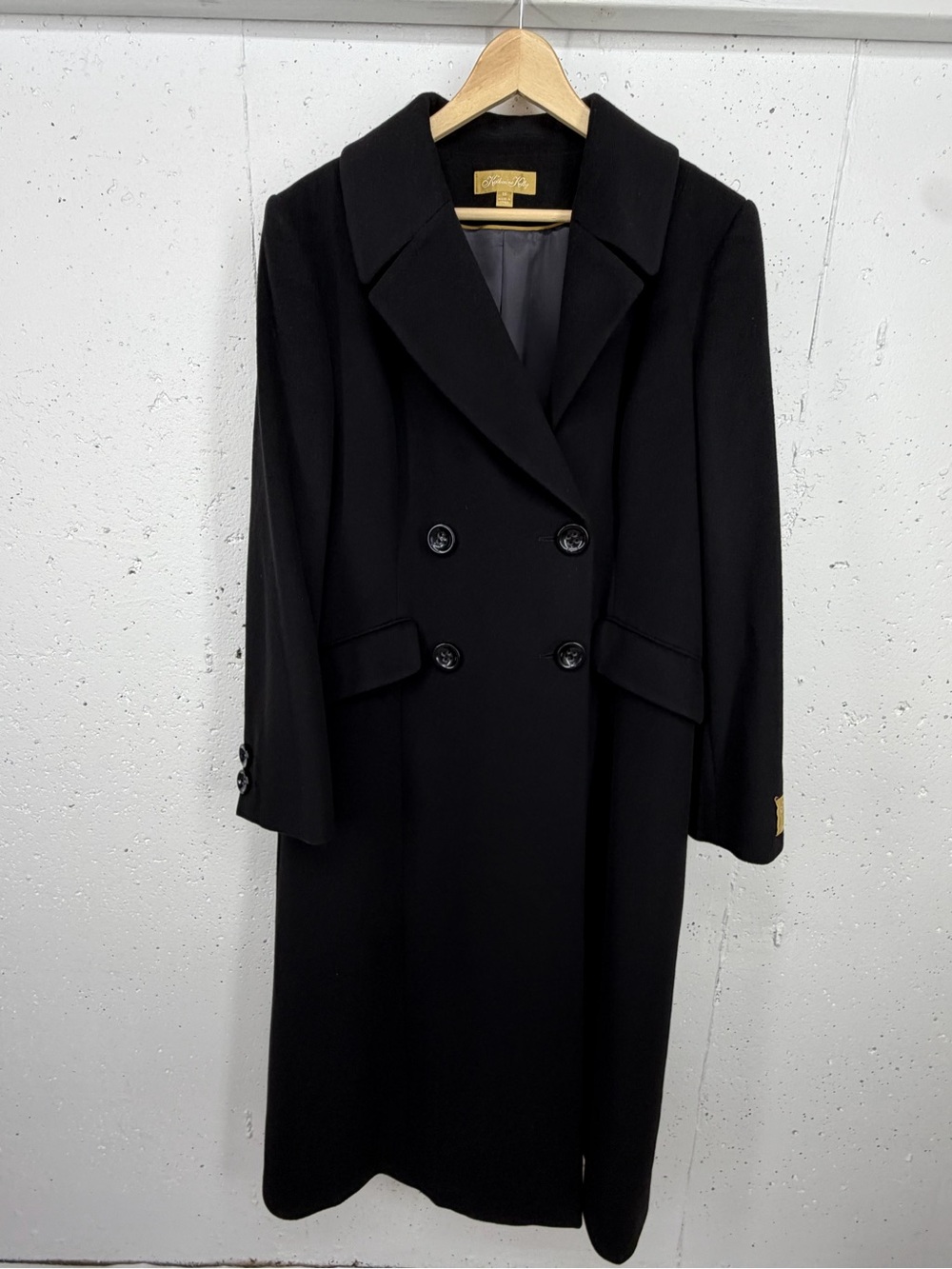 Katherine Kelly Women’s size 16 Black Double Breasted 100% Cashmere Long Coat